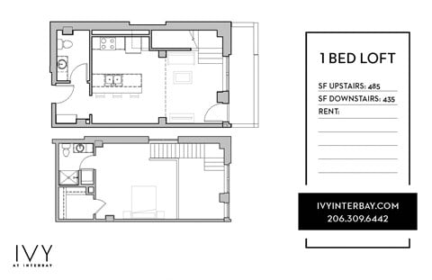 Floor plan for 1 bed, 1 bath, 821 sqft